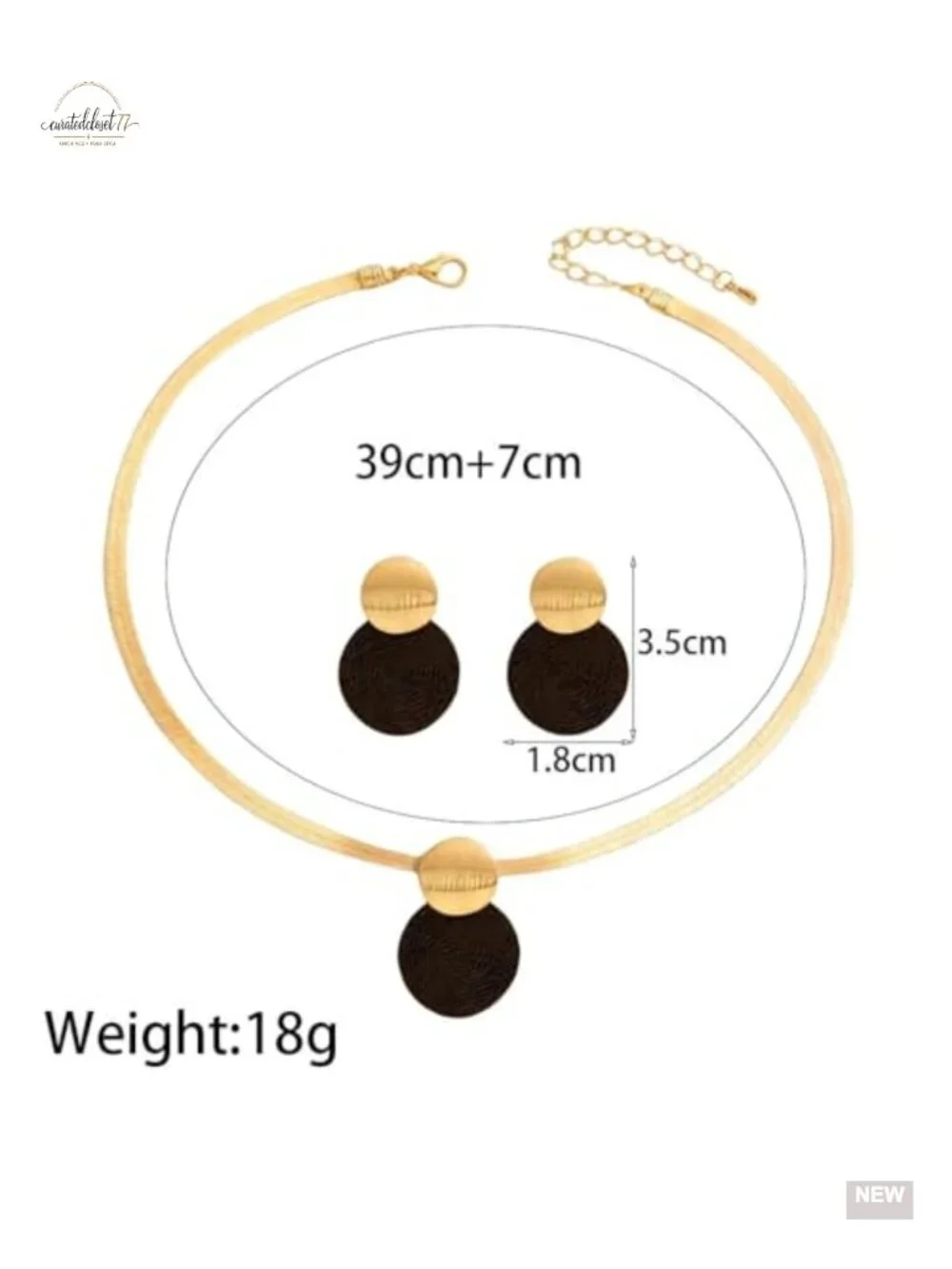 Chunky Disc Pendant Necklace Drop Earrings Set, Herringbone Choker, Statement